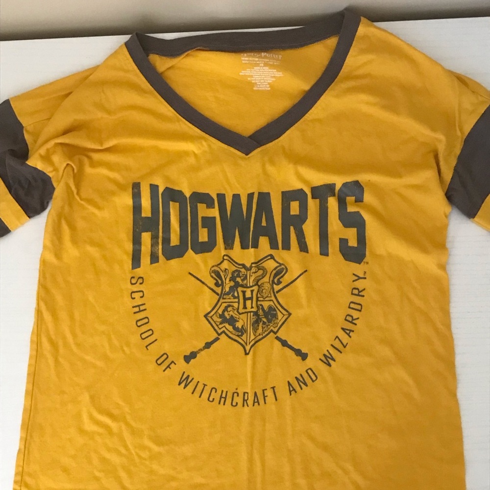 Yellow Gray V Neck Harry Potter Crop Top